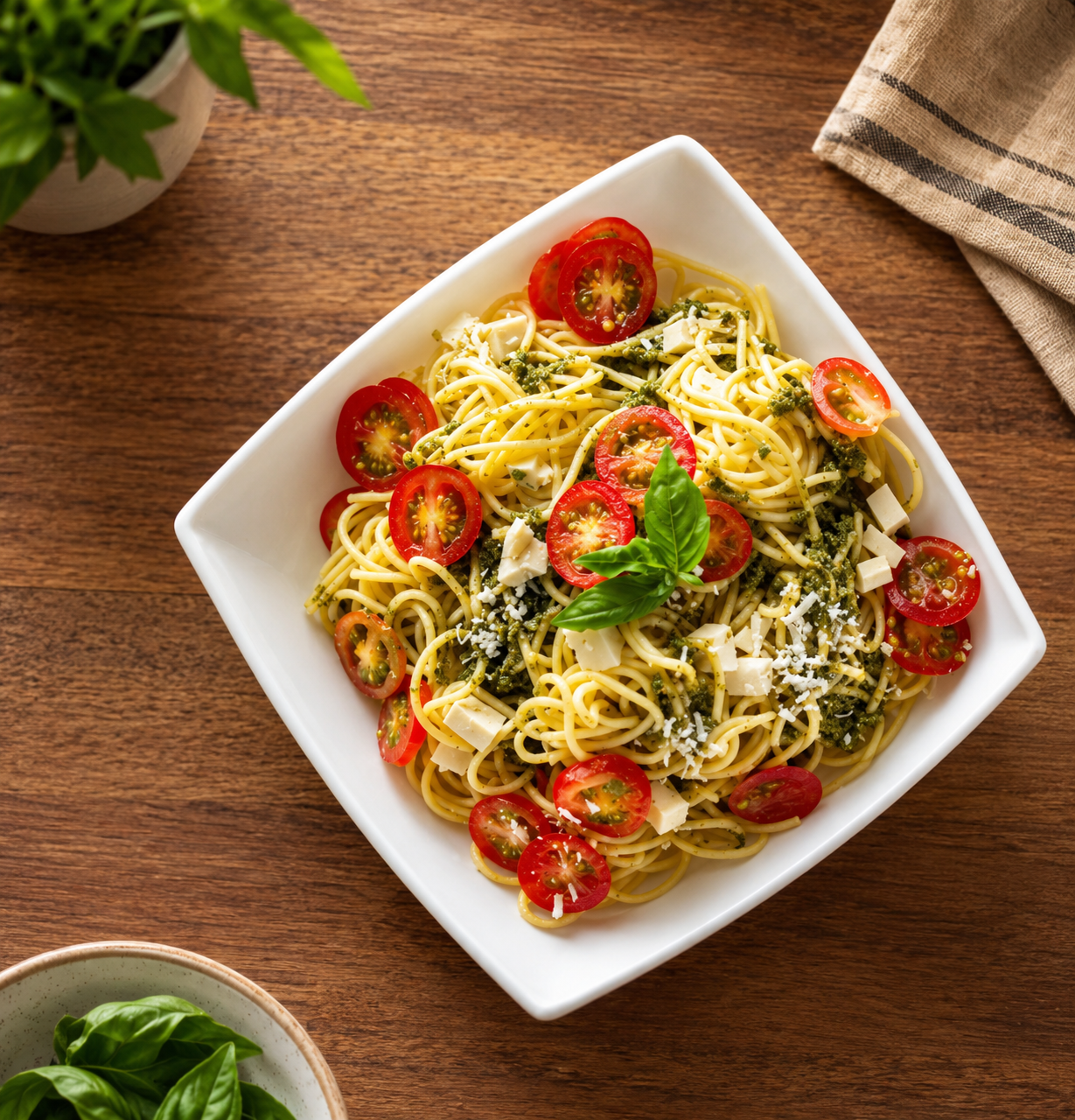Pasta al pesto con tomate cherry