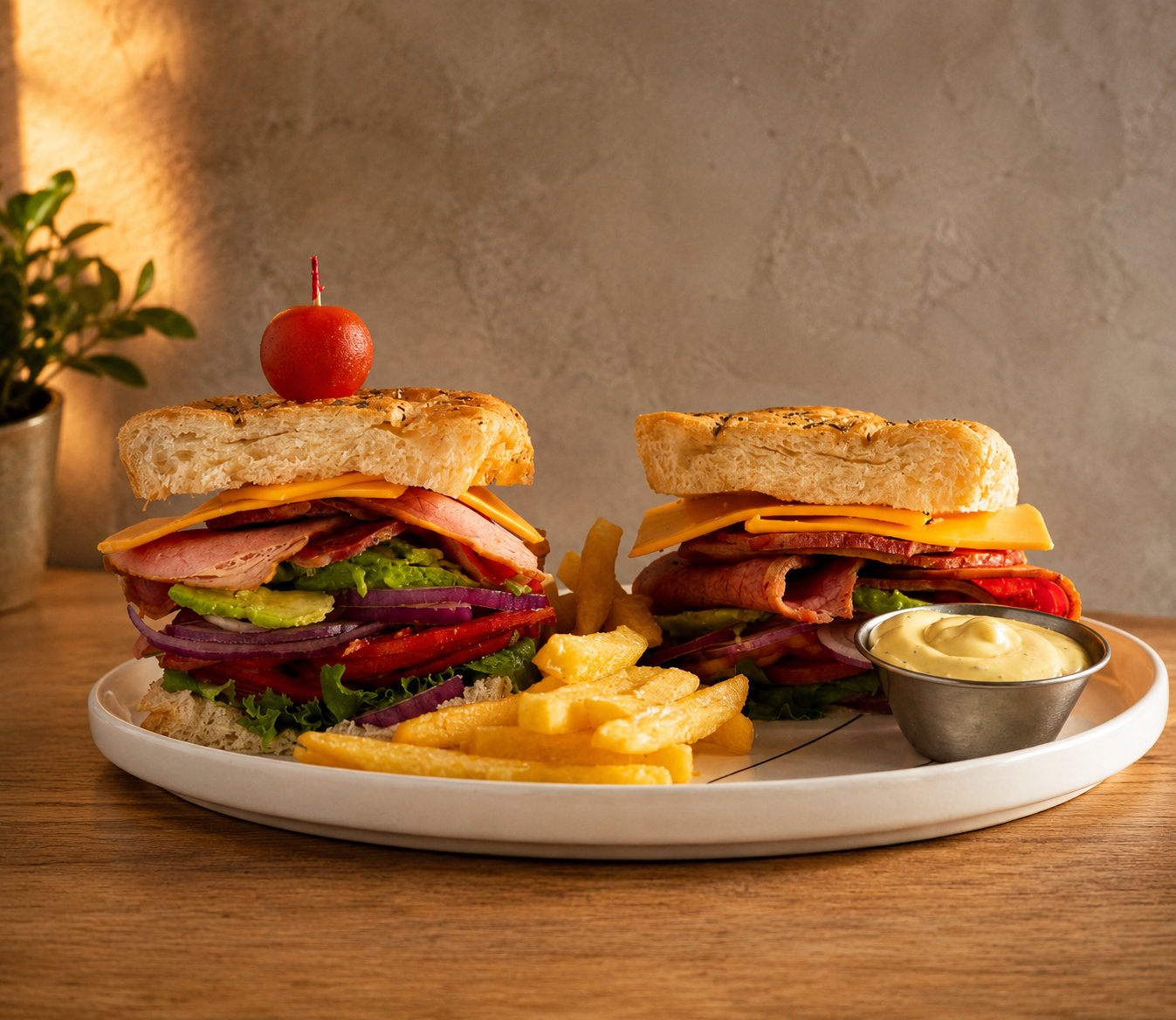 Club sándwich con papas fritas